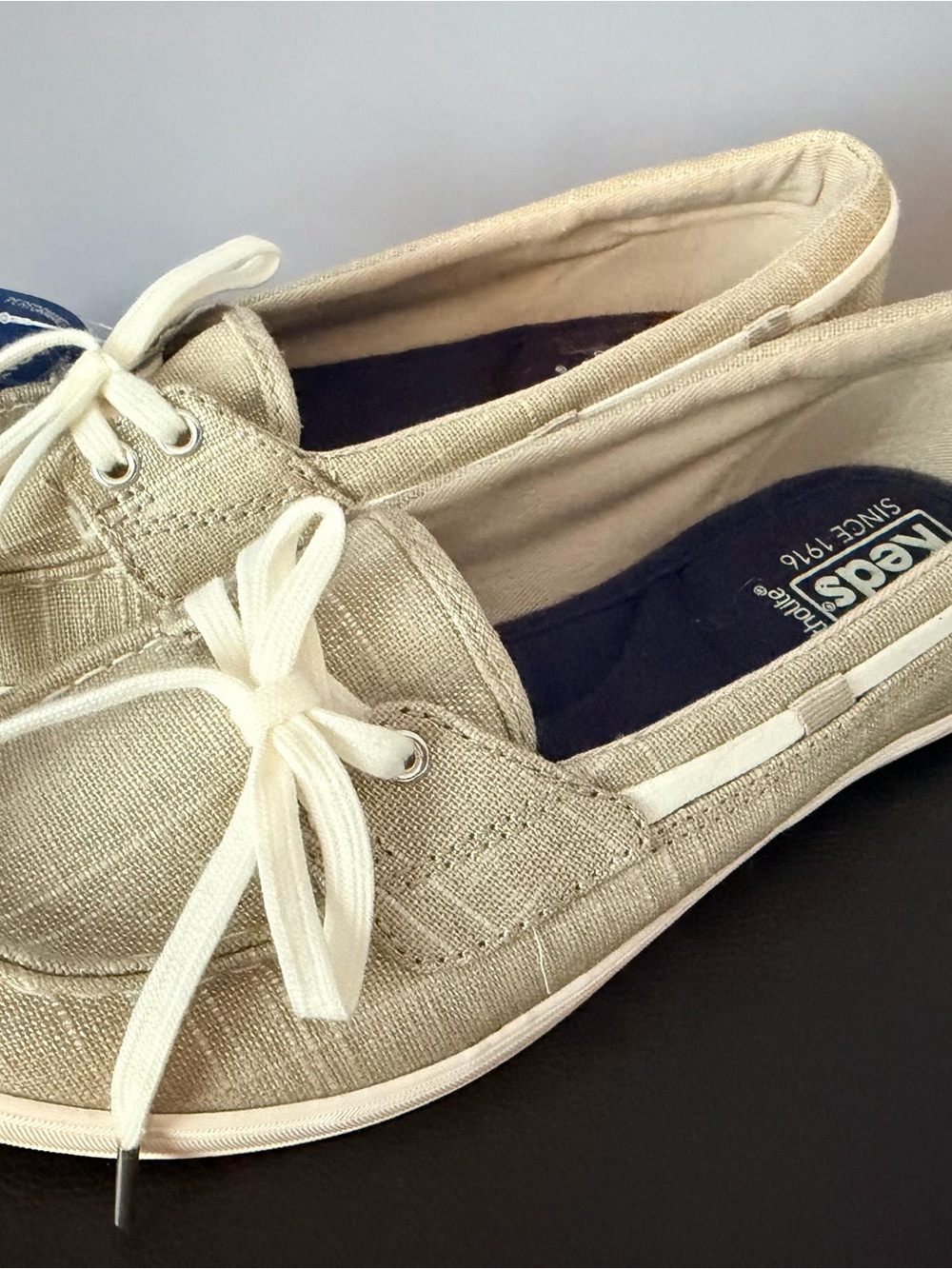 Keds Women's Metallic Linen-Look Slip-On Sneakers in Light Gold